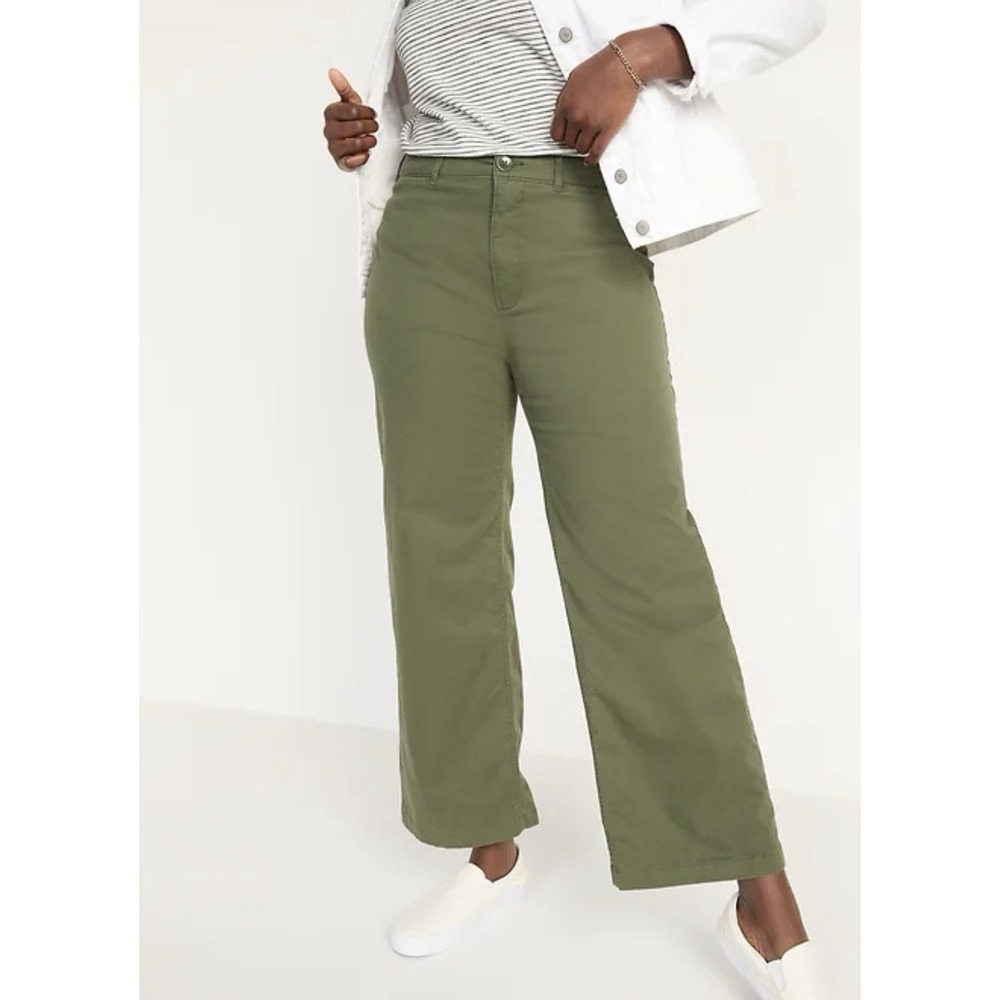 Old Navy Extra High Waisted‎ Pants Size 18 Green Cropped Chino Workwear Pockets